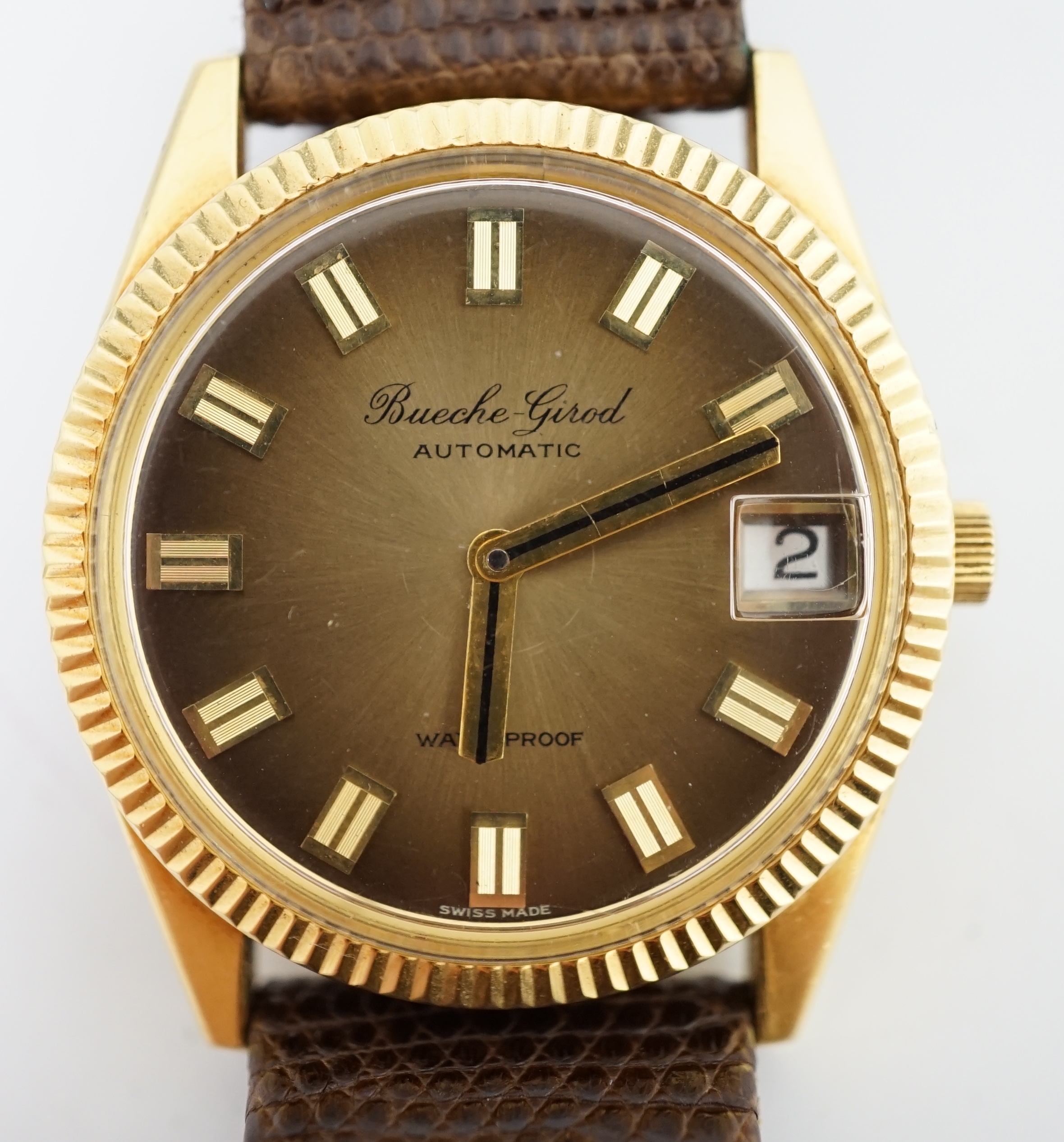 A gentleman's 18ct gold Bueche Girod automatic wrist watch